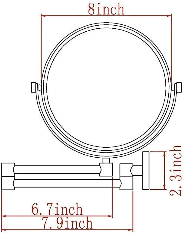 Makeup Mirrors Wall Mounted, 8 Inch Vanity Mirrors for Bathroom, Chrome Round Brass Extendable Mirrors(5X)