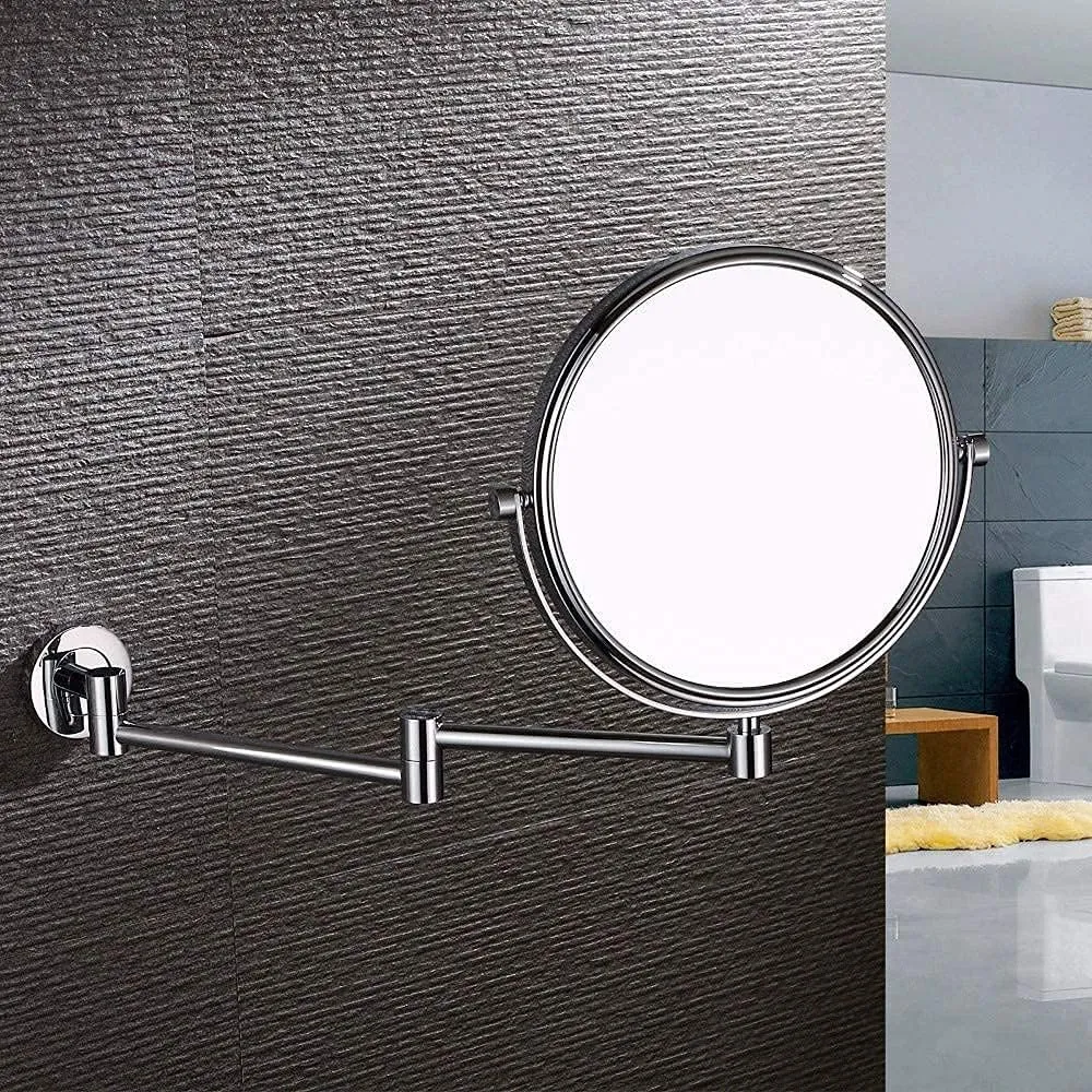 Makeup Mirrors Wall Mounted, 8 Inch Vanity Mirrors for Bathroom, Chrome Round Brass Extendable Mirrors(5X)