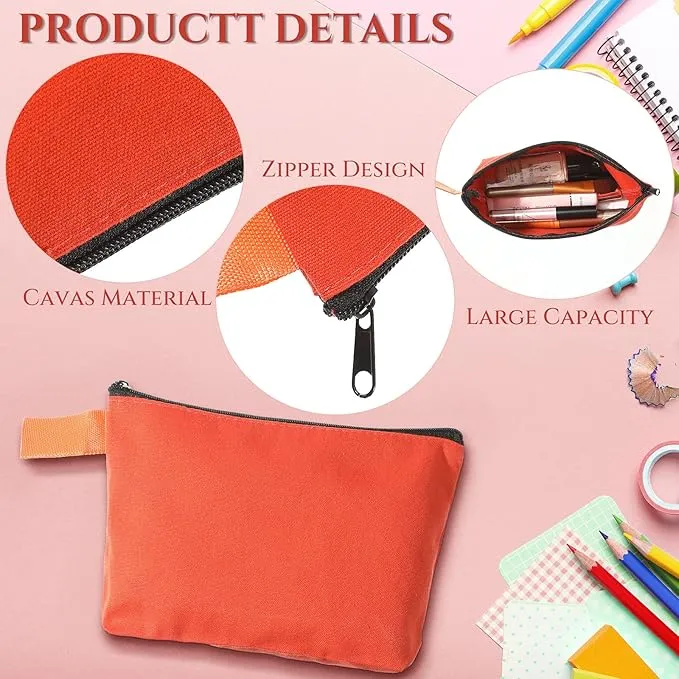 Makeup, Pouch & Bags Flat Bottom Toiletry Trackable Craft DIY Multi-Purpose – with Hassle-free Zipper 3-Pack Cotton Canvas