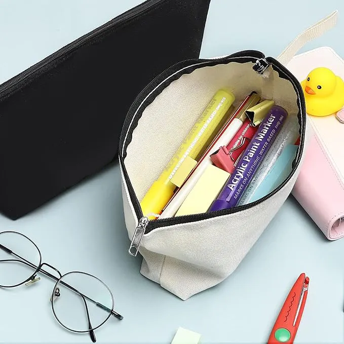 Makeup, Pouch & Bags Flat Bottom Toiletry Trackable Craft DIY Multi-Purpose – with Hassle-free Zipper 3-Pack Cotton Canvas