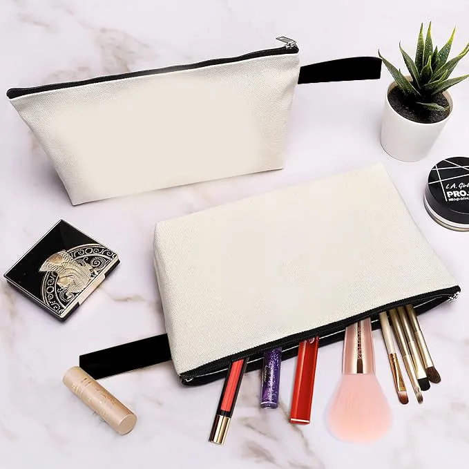 Makeup, Pouch & Bags Flat Bottom Toiletry Trackable Craft DIY Multi-Purpose – with Hassle-free Zipper 3-Pack Cotton Canvas