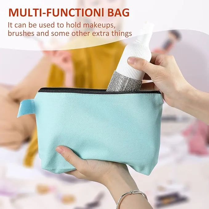 Makeup, Pouch & Bags Flat Bottom Toiletry Trackable Craft DIY Multi-Purpose – with Hassle-free Zipper 3-Pack Cotton Canvas