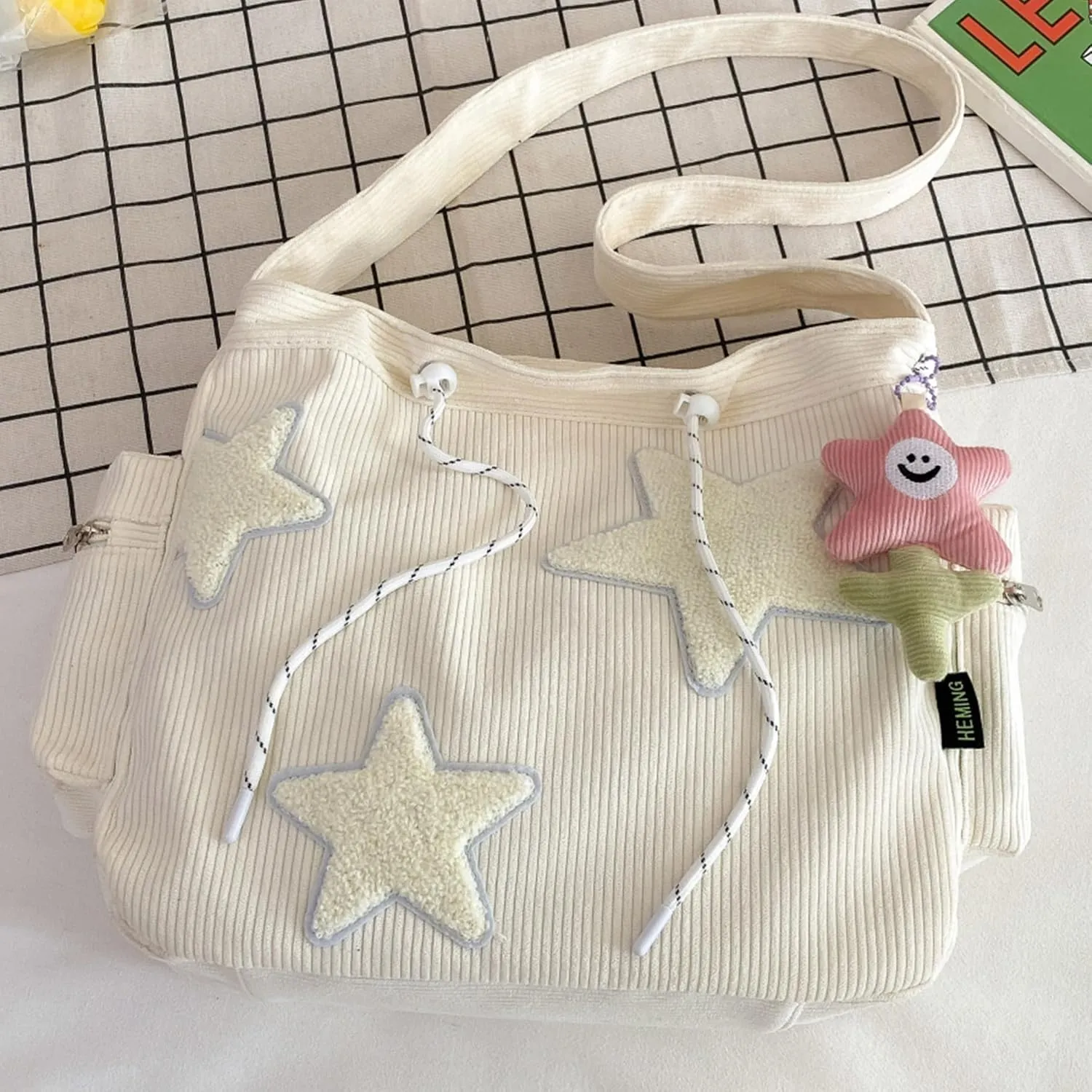 Makukke Y2K Corduroy Shoulder Bag Women, Cute Tote Bag Large Crossbody Bag for Office Work Travel Shopping