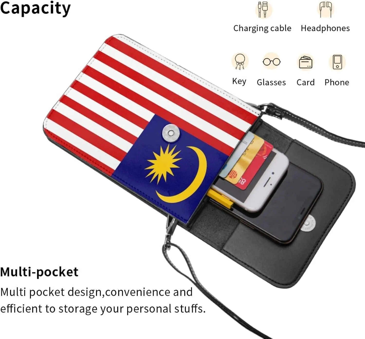 Malaysia Malaysian Flag Small Crossbody Purse Cell Phone Bag for Women