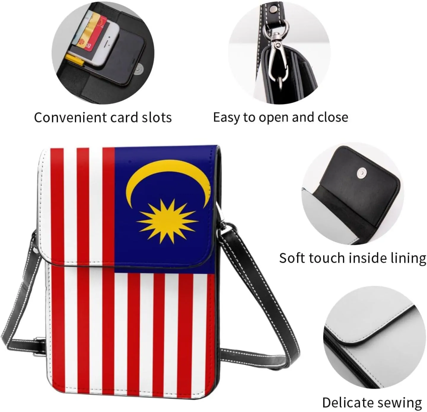 Malaysia Malaysian Flag Small Crossbody Purse Cell Phone Bag for Women
