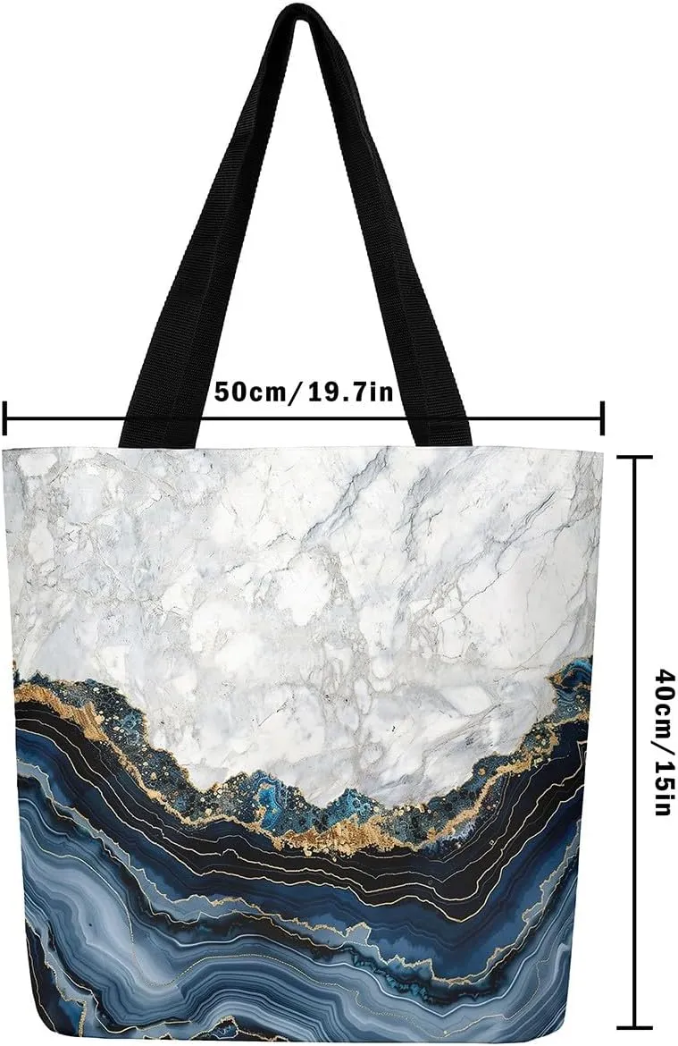 Marble Canvas Tote Bag Stone Pattern Tote Bag Gold Glitter Abstract Marbling Shoulder Bag