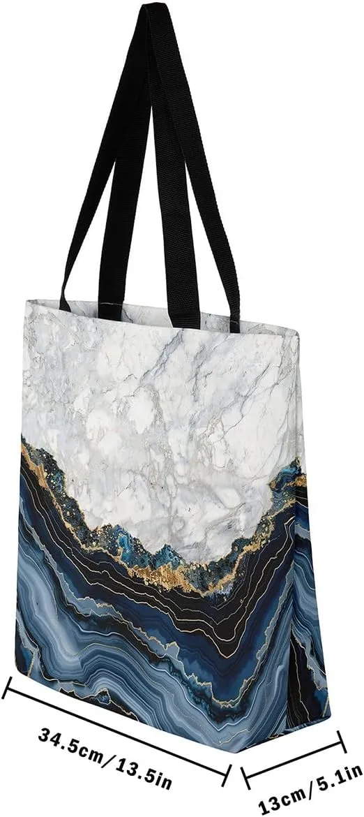 Marble Canvas Tote Bag Stone Pattern Tote Bag Gold Glitter Abstract Marbling Shoulder Bag