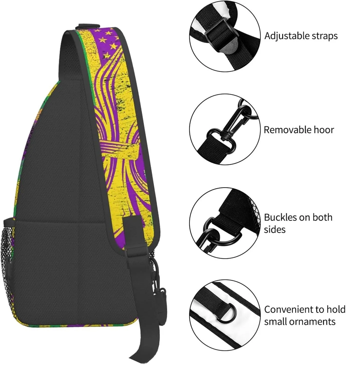 Mardi Gras American Flag Carnival Celebration Sling Bag Crossbody Bag Casual Chest Bags Travel Shoulder Backpack