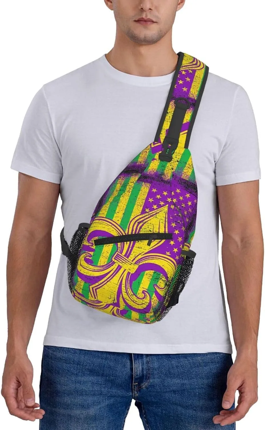 Mardi Gras American Flag Carnival Celebration Sling Bag Crossbody Bag Casual Chest Bags Travel Shoulder Backpack