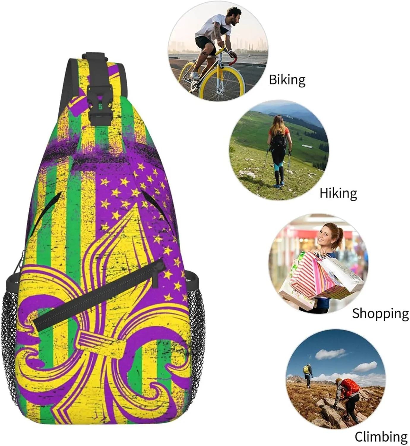 Mardi Gras American Flag Carnival Celebration Sling Bag Crossbody Bag Casual Chest Bags Travel Shoulder Backpack