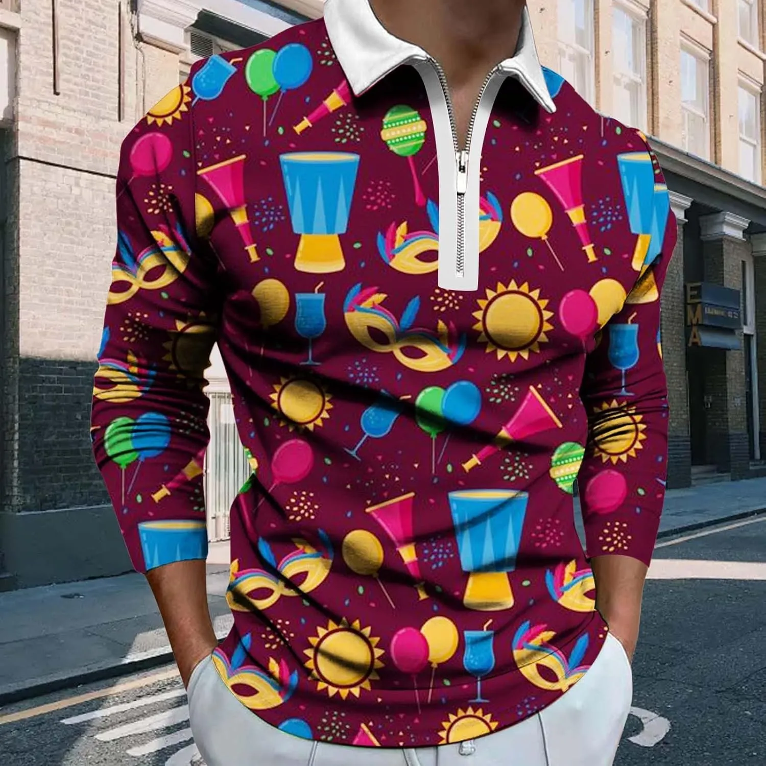 Mardi Gras Polo Shirts for Men Loose Button Stand Collar Solid Shirt Short Sleeve Top Slim Fit Tee Shirts for Men