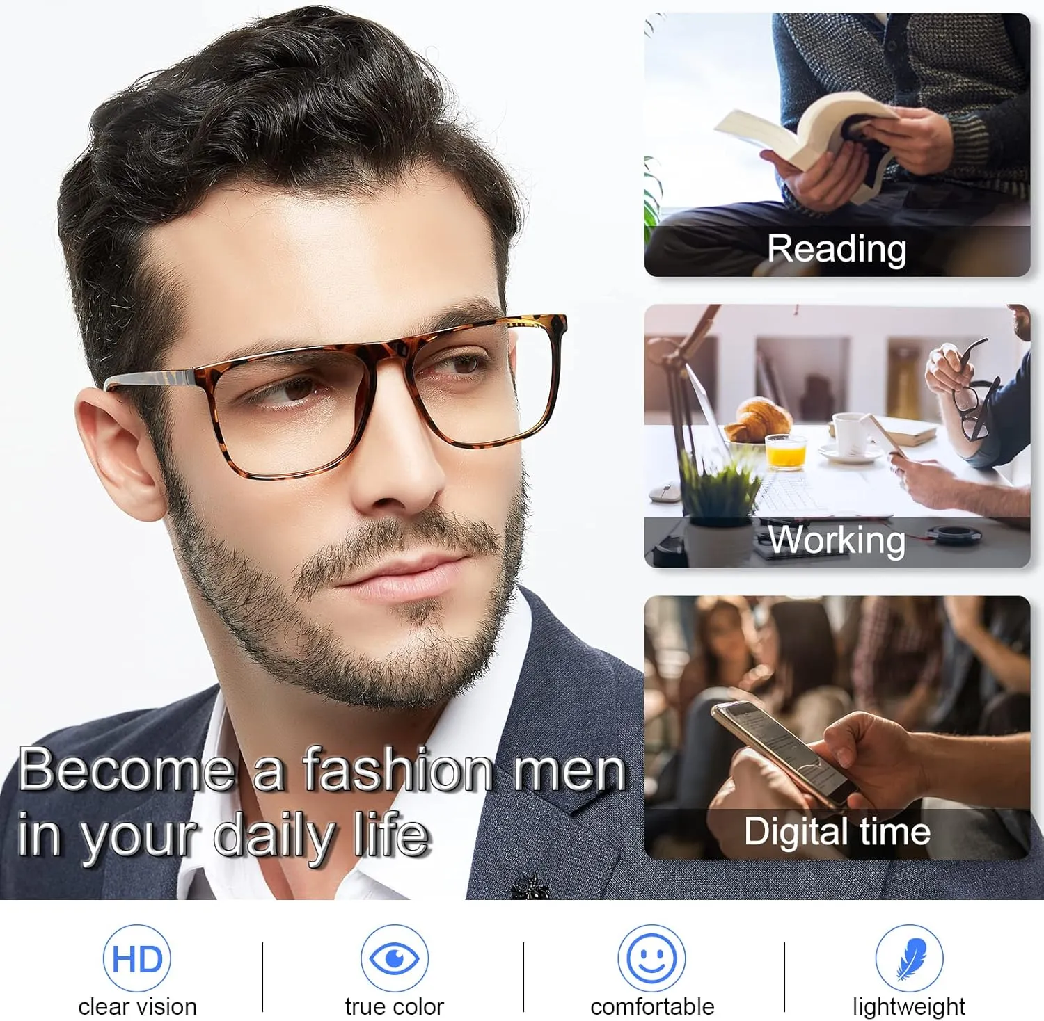 MARE AZZURO Men's Oversized Reading Glasses 1.0 Big Square Readers for Large Head 1.00 1.25 1.50 1.75 2.00 2.25 2.50 2.75 3.00 3.50 4.00 5.00 6.00 (Tortoise, 100)