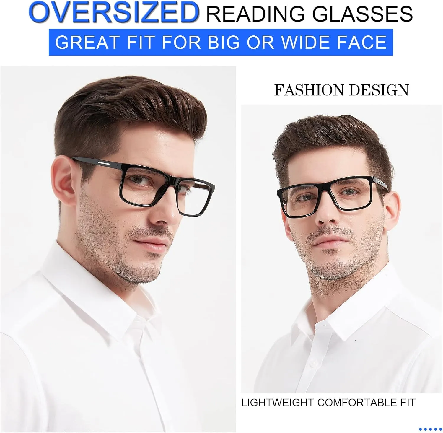 MARE AZZURO Oversized Square Reading Glasses  1.0 Men Large Readers Big Face 1.0 1.25 1.5 1.75 2.0 2.25 2.5 2.75 3.0 3.5 4.0 5.0 6.0 (Black, 1.00)