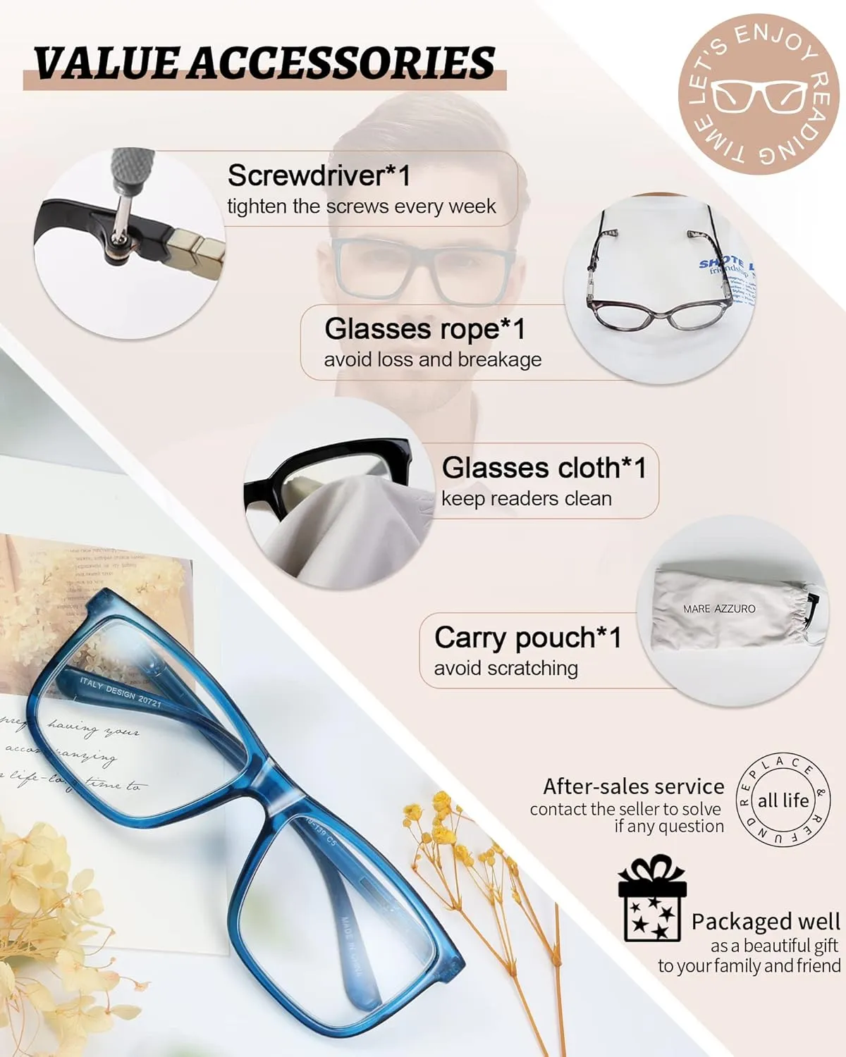 MARE AZZURO Oversized Square Reading Glasses 1.0 Men Large Readers Big Face 1.00 1.25 1.50 1.75 2.00 2.25 2.50 2.75 3.00 3.50 4.00 5.00 6.00 (Blue, 100)