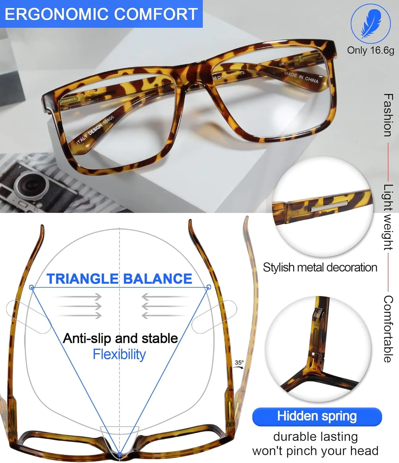MARE AZZURO Oversized Square Reading Glasses 1.0 Men Large Readers Big Face 1.00 1.25 1.50 1.75 2.00 2.25 2.50 2.75 3.00 3.50 4.00 5.00 6.00 (Tortoise, 100)