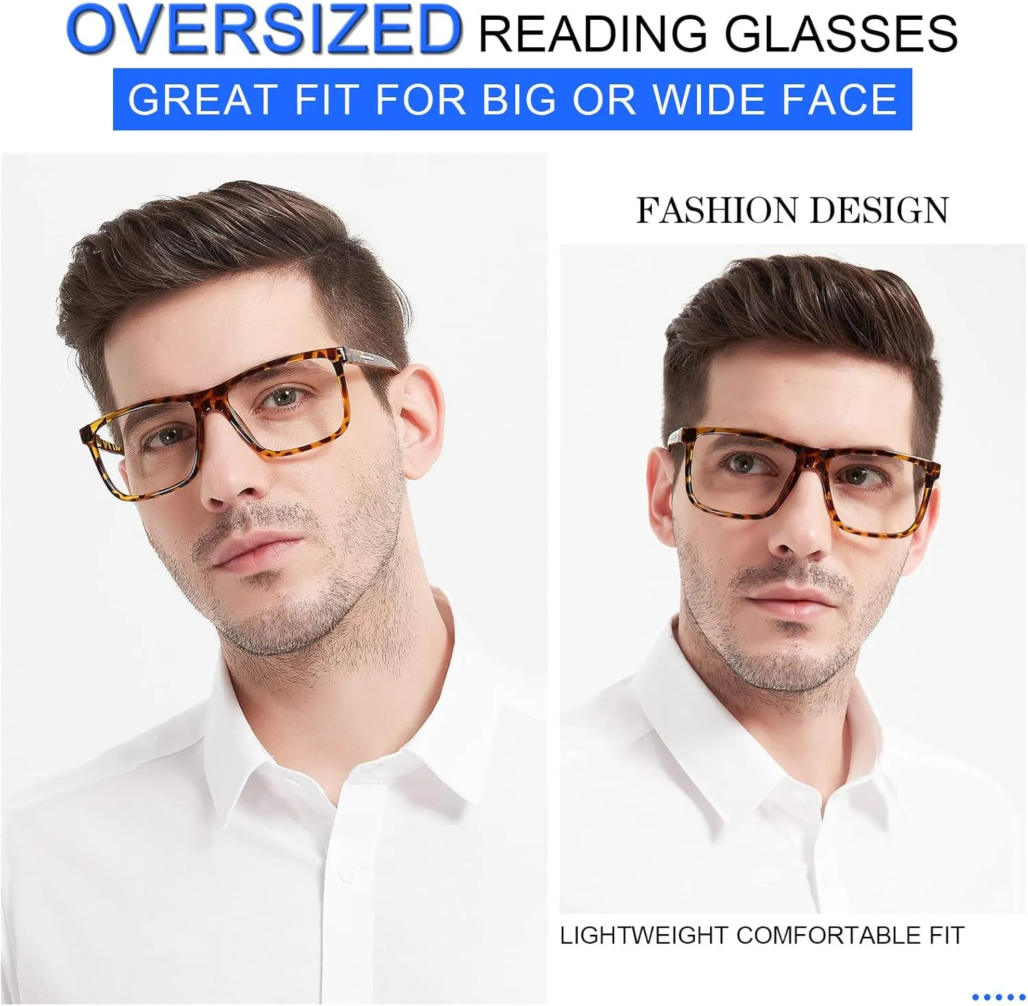 MARE AZZURO Oversized Square Reading Glasses 1.0 Men Large Readers Big Face 1.00 1.25 1.50 1.75 2.00 2.25 2.50 2.75 3.00 3.50 4.00 5.00 6.00 (Tortoise, 100)