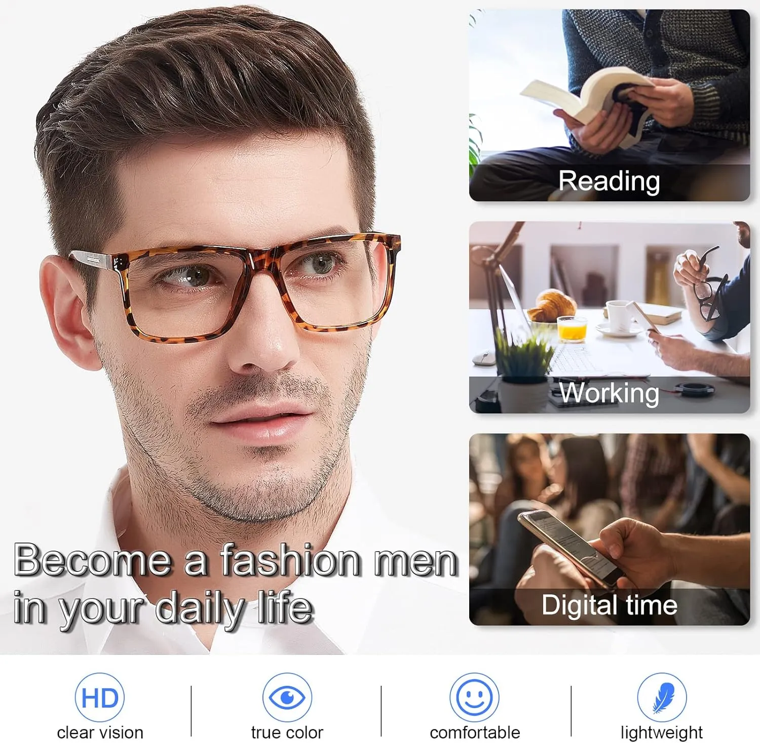 MARE AZZURO Oversized Square Reading Glasses 1.0 Men Large Readers Big Face 1.00 1.25 1.50 1.75 2.00 2.25 2.50 2.75 3.00 3.50 4.00 5.00 6.00 (Tortoise, 100)