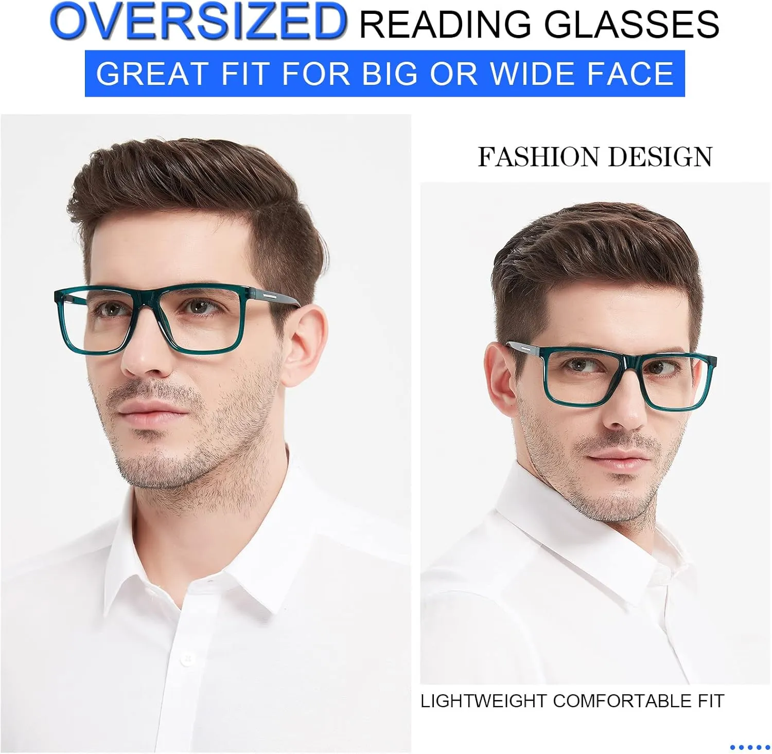 MARE AZZURO Oversized Square Reading Glasses Men Large Readers Big Face 100 125 150 175 200 225 250 275 300 350 400 500 600 (Turquoise, 1.0)