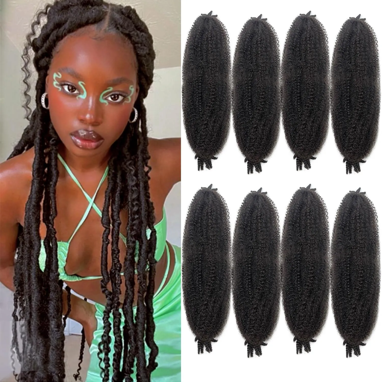 Marley Twist Braiding Hair color 4 Springy Afro Twist Hair 24 Inch Kinky Twist Hair for Braiding Pre Separated Spring Twists Hair 4# Curly Braiding Hair Extension (Chocolate Brown, 24in (Pack of 8))