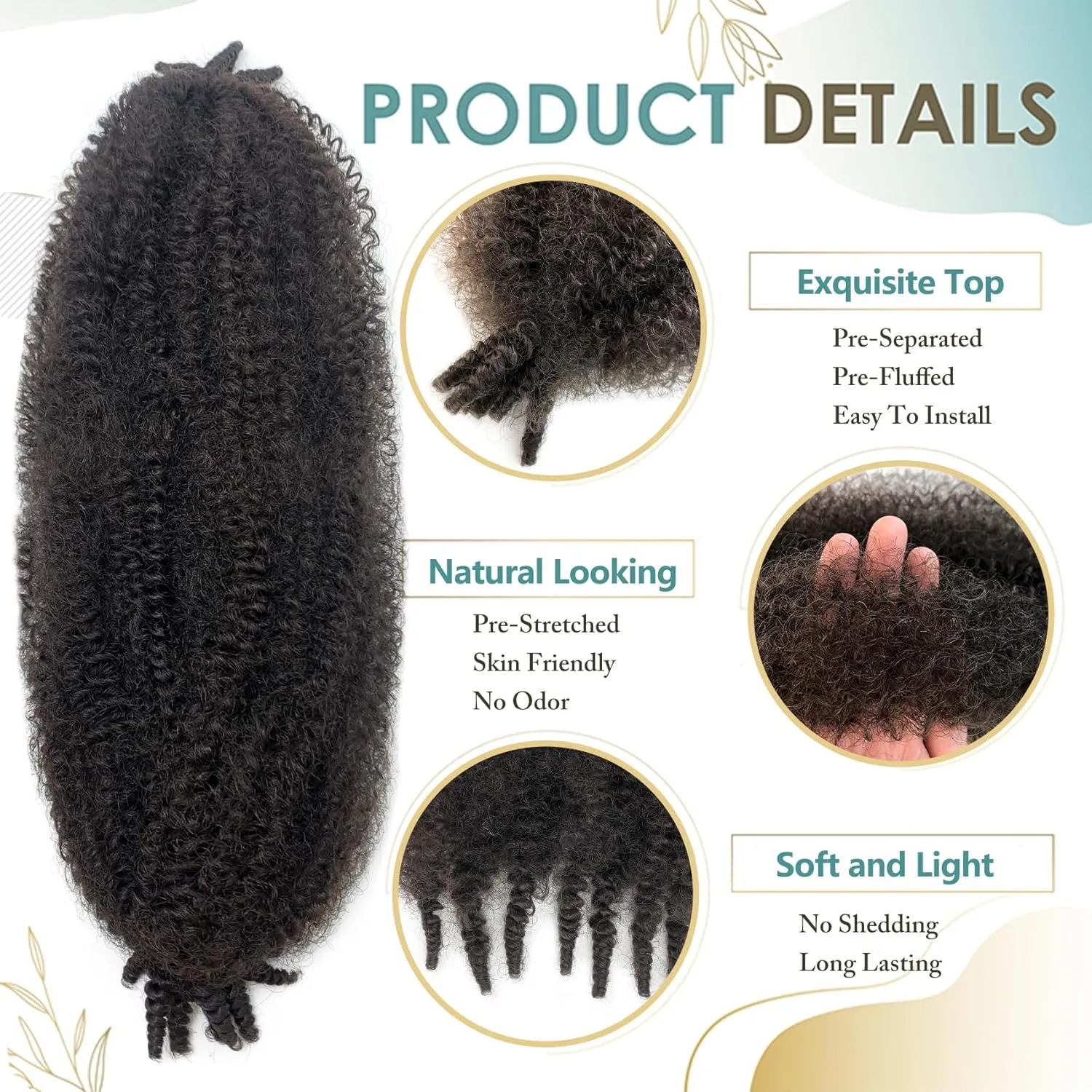 Marley Twist Braiding Hair color 4 Springy Afro Twist Hair 24 Inch Kinky Twist Hair for Braiding Pre Separated Spring Twists Hair 4# Curly Braiding Hair Extension (Chocolate Brown, 24in (Pack of 8))