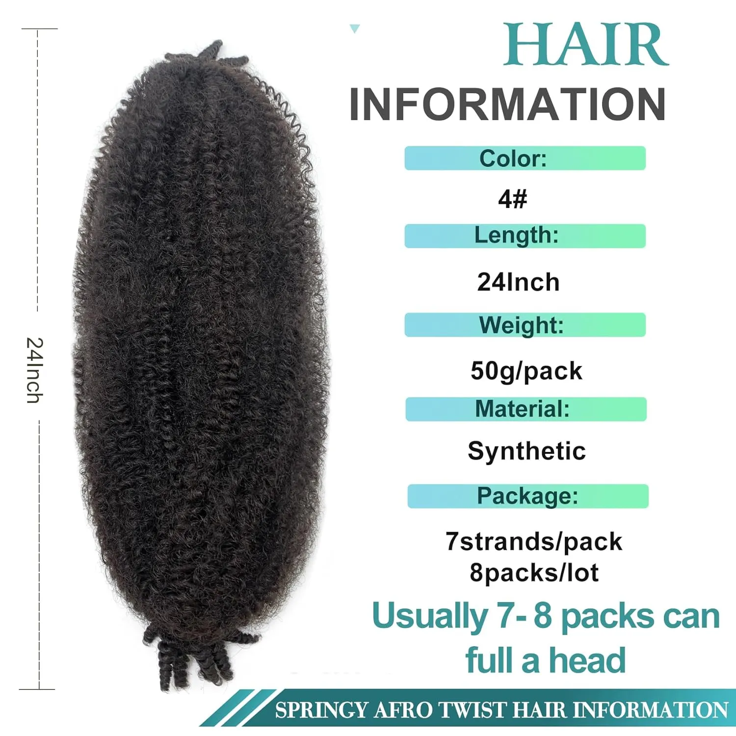 Marley Twist Braiding Hair color 4 Springy Afro Twist Hair 24 Inch Kinky Twist Hair for Braiding Pre Separated Spring Twists Hair 4# Curly Braiding Hair Extension (Chocolate Brown, 24in (Pack of 8))