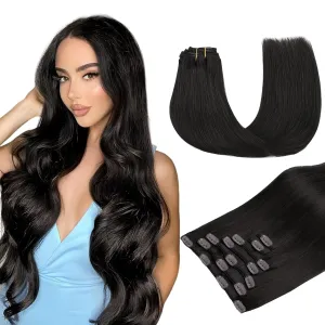 MAXITA Real Human Hair Clip ins, 12 Inch Natural Black 80g 7pcs, Remy Straight Hair Extensions