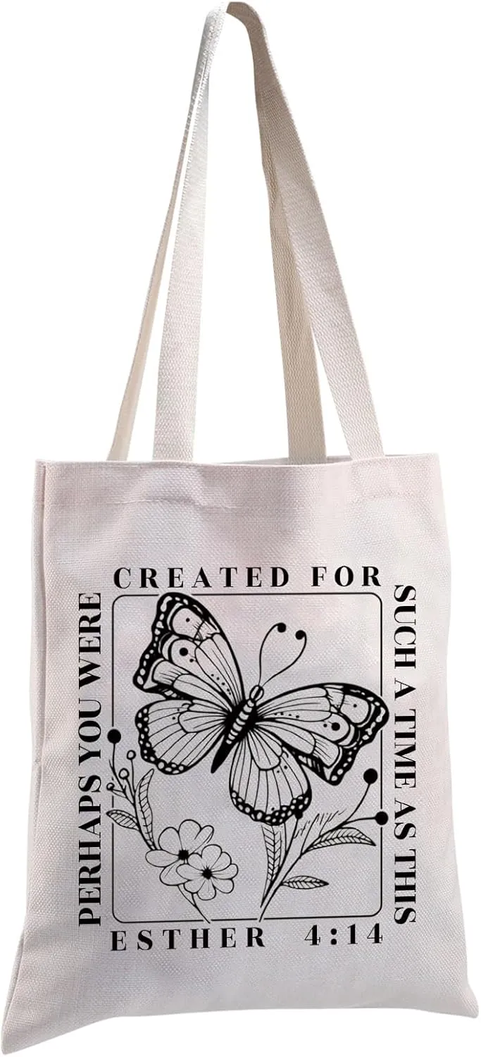 MBMSO Bible Verse Tote Bag Christian Scripture Gifts Perhaps You Were Made for Such Time as This Esther 4:14 Faith Based Gift