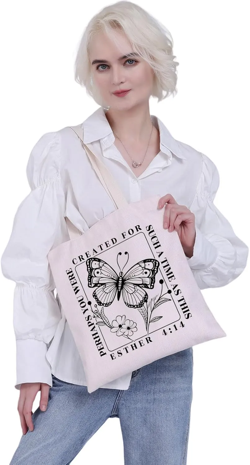 MBMSO Bible Verse Tote Bag Christian Scripture Gifts Perhaps You Were Made for Such Time as This Esther 4:14 Faith Based Gift