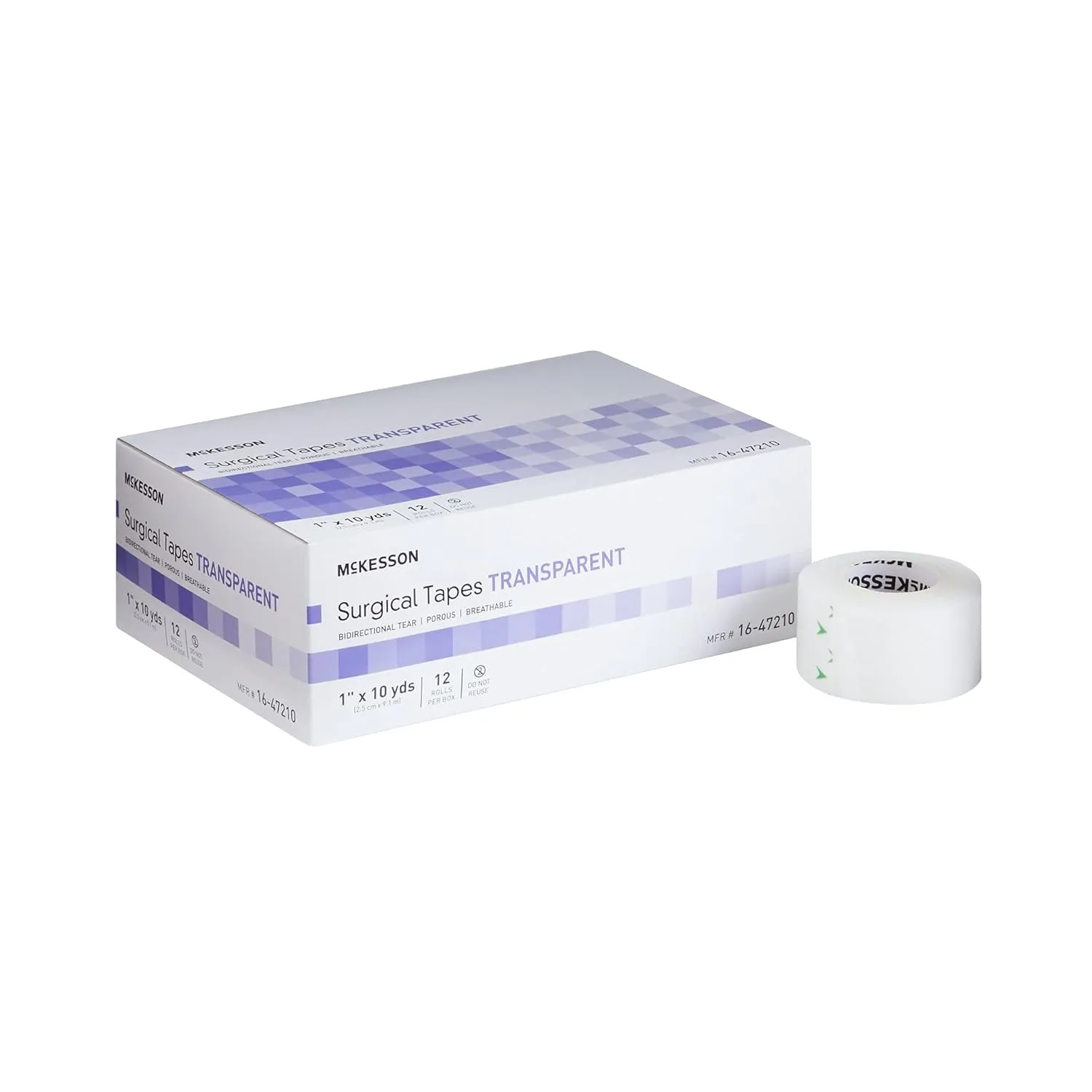 McKesson Surgical Tape, Non-Sterile, Air Permeable Plastic, 1 in x 10 yd, 12 Rolls, 12 Packs, 144 Total
