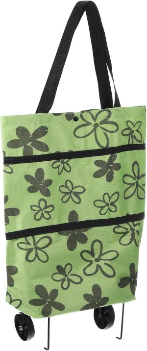 MECCANIXITY Folding Shopping Bag with Wheels 66lb Reusable Collapsible Grocery Cart Foldable Trolley Bag Rolling Duffle Tote Bag for Travel Shopping, Green
