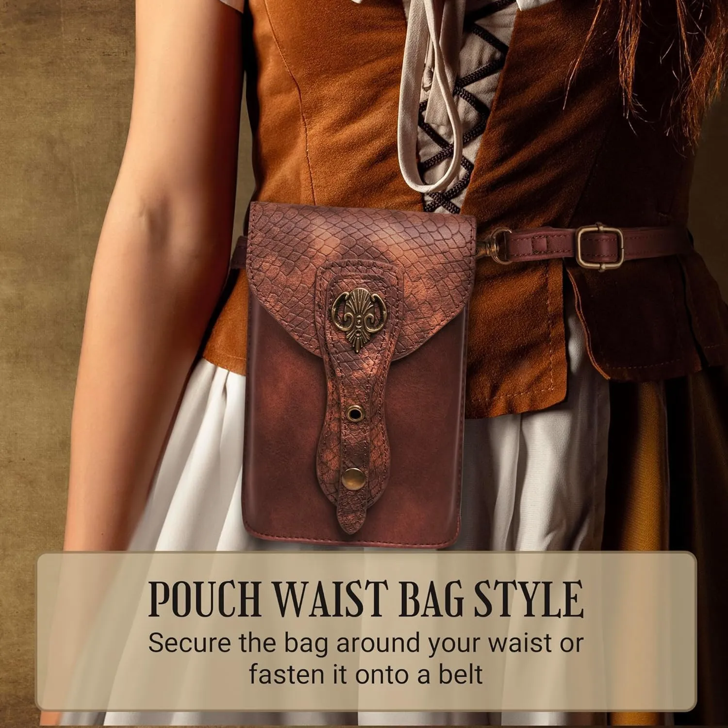 Medieval Leather Belt Pouch – Versatile Renaissance Bag for Ren Faire, Crossbody Cell Phone Holder, and Fairy Accessories - Brown Viking