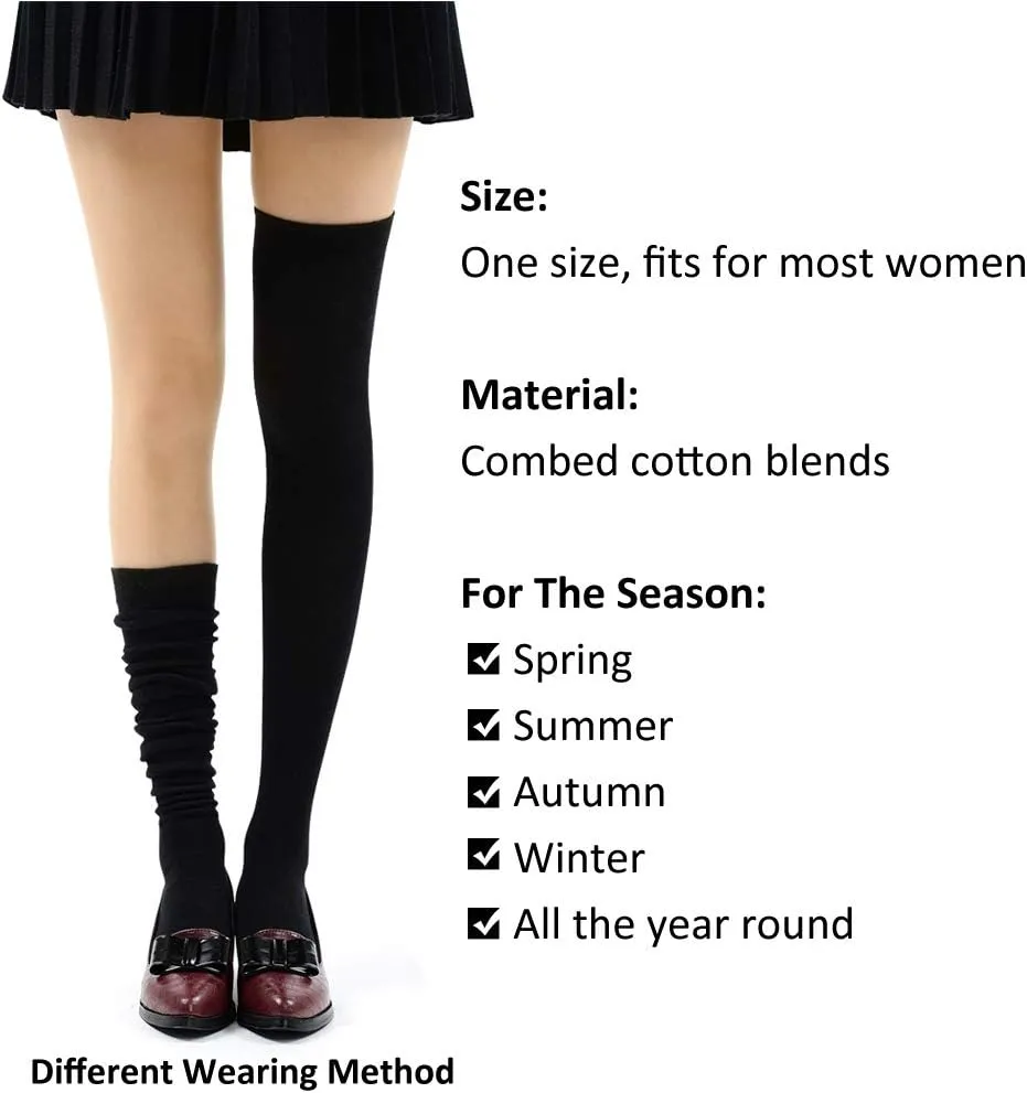 MEIKAN Thigh High Socks for Women, Fashion Cotton Cosplay Over Knee High Socks 3 Packs