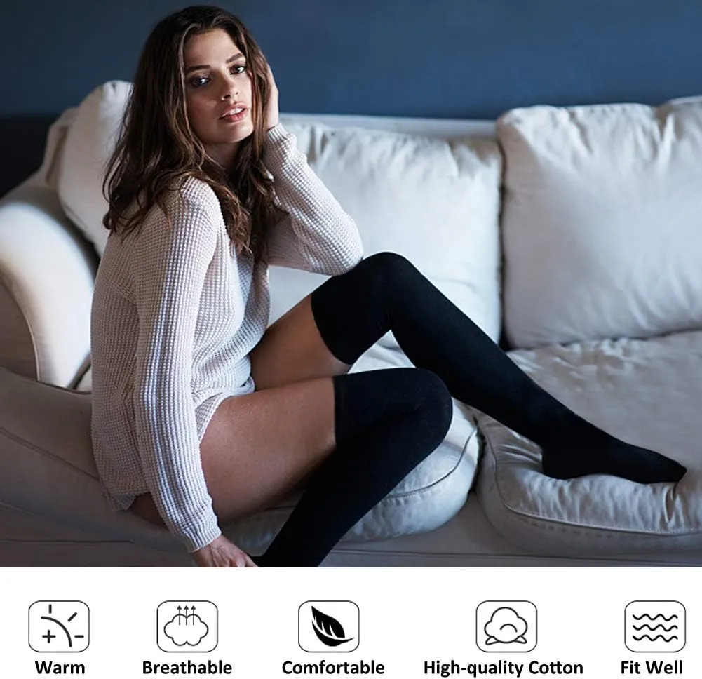 MEIKAN Thigh High Socks for Women, Fashion Cotton Cosplay Over Knee High Socks 3 Packs