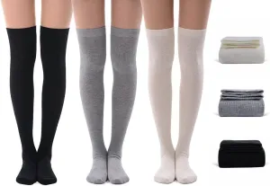 MEIKAN Thigh High Socks for Women, Fashion Cotton Cosplay Over Knee High Socks 3 Packs