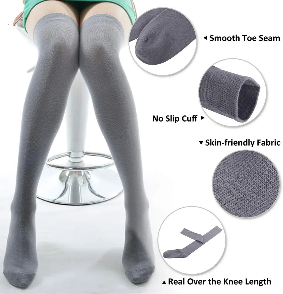 MEIKAN Thigh High Socks for Women, Fashion Cotton Cosplay Over Knee High Socks 3 Packs