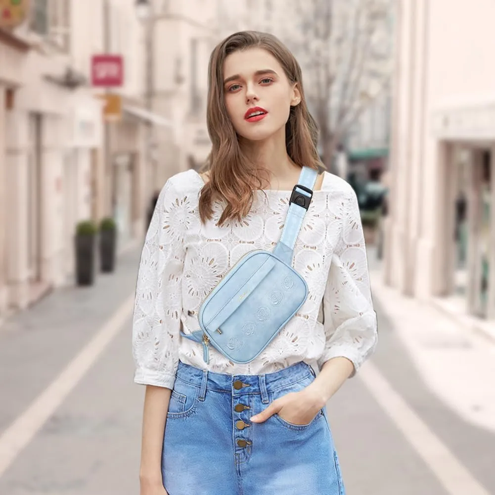 MEITRUE Belt Bag for Women Leather Fanny Pack Fashionable Small Crossbody Bags for Women Rose Embroidery Waist Bags with Adjustable Strap