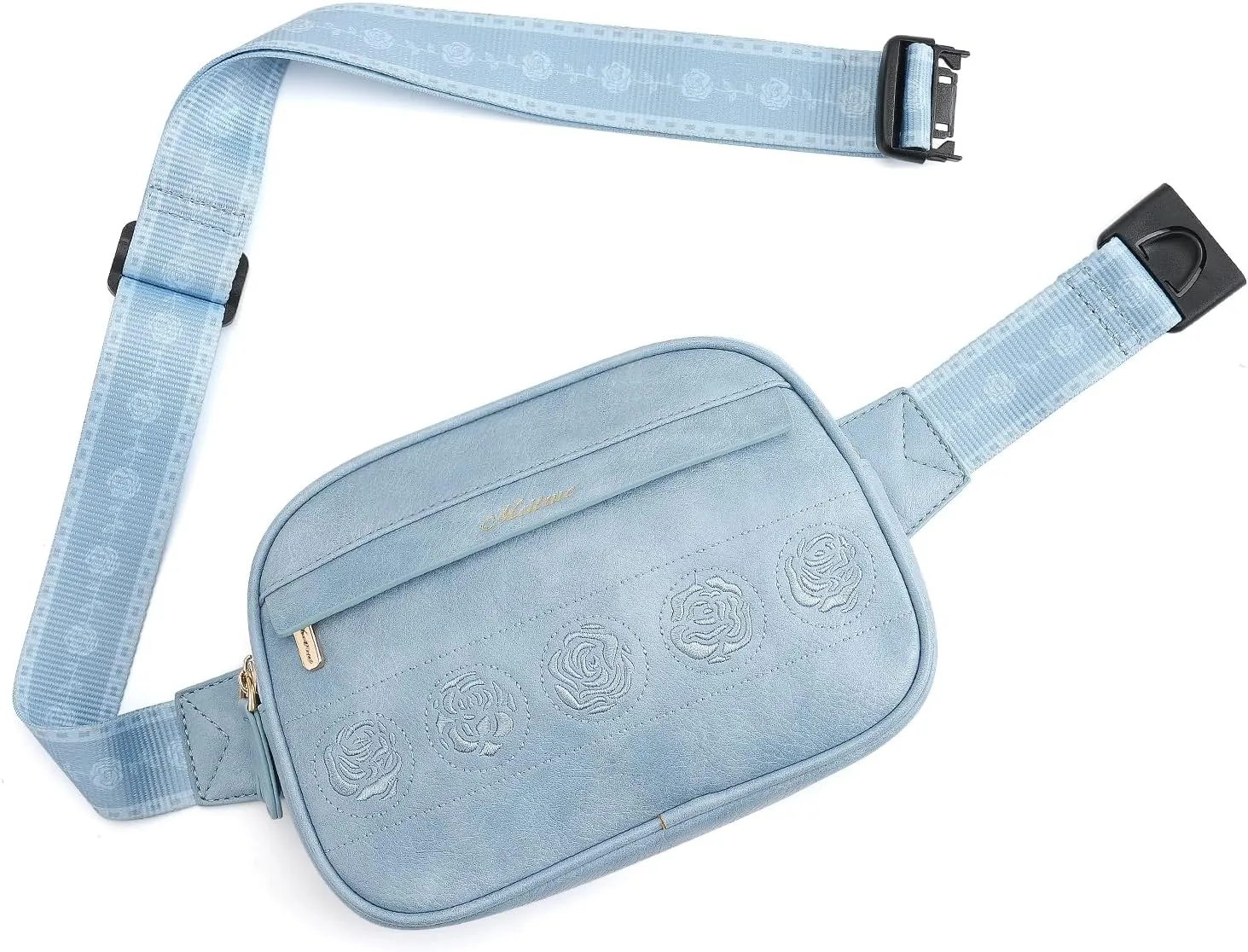 MEITRUE Belt Bag for Women Leather Fanny Pack Fashionable Small Crossbody Bags for Women Rose Embroidery Waist Bags with Adjustable Strap
