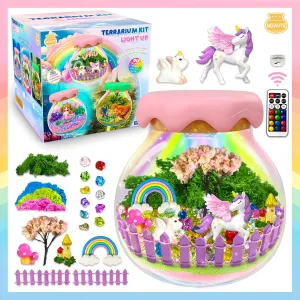 MEIWUTIE Unicorn Gift for Girls Terrarium Kit for Kids Birthday Gift for Girls Ages 4 5 6 7 8-12 Year Old Light-Up Kit Crafts DIY Arts Toys Unicorn Toys for Birthday Ideas Present for Kids