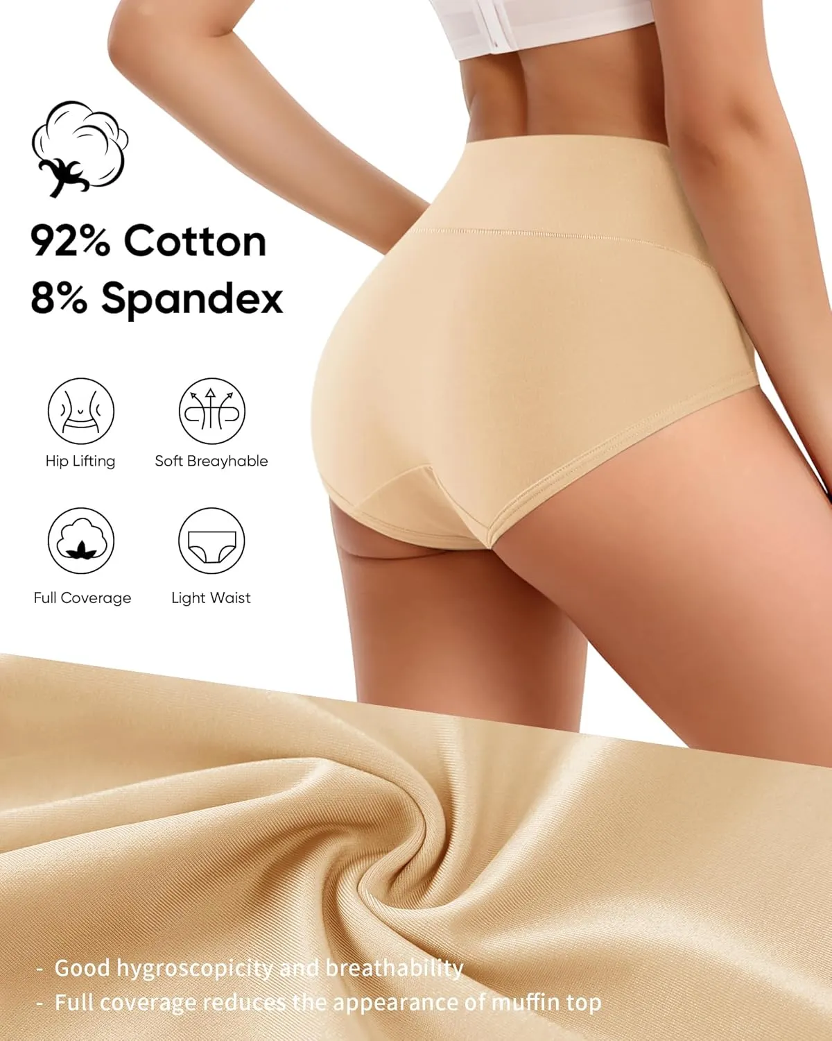 MEIYATING Women's Cotton Underwear High Waisted Tummy Control Panties Postpartum Stretch Full Coverage Ladies 4 Packs