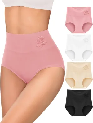 MEIYATING Women's Cotton Underwear High Waisted Tummy Control Panties Postpartum Stretch Full Coverage Ladies 4 Packs
