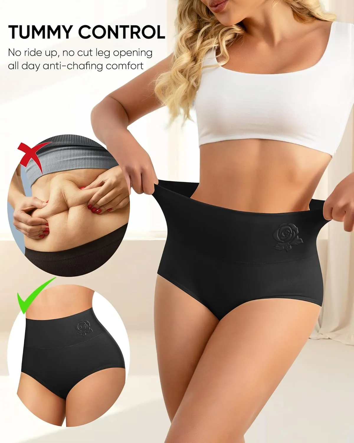 MEIYATING Women's Cotton Underwear High Waisted Tummy Control Panties Postpartum Stretch Full Coverage Ladies 4 Packs