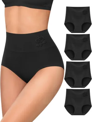 MEIYATING Women's Cotton Underwear High Waisted Tummy Control Panties Postpartum Stretch Full Coverage Ladies 4 Packs
