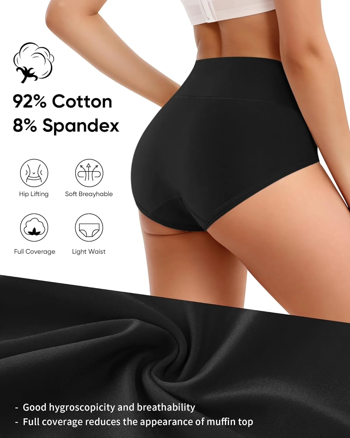 MEIYATING Women's Cotton Underwear High Waisted Tummy Control Panties Postpartum Stretch Full Coverage Ladies 4 Packs