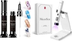 MelodySusie Handheld UV Light for Gel Nails with Stand and 2Pcs Nail Rhinestone Glue