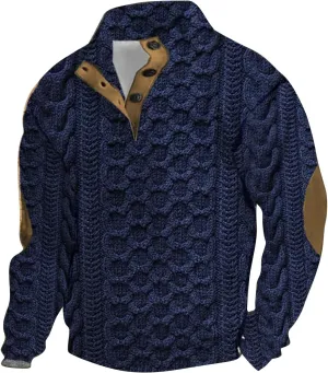 Men's Aztec Western Sweatshirt Sweatshirt Warm Cuff Patch Long Sleeve Sweatshirt Top Long Sleeved Pullover Men Mens