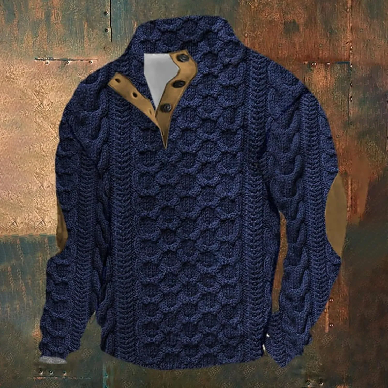 Men's Aztec Western Sweatshirt Sweatshirt Warm Cuff Patch Long Sleeve Sweatshirt Top Long Sleeved Pullover Men Mens