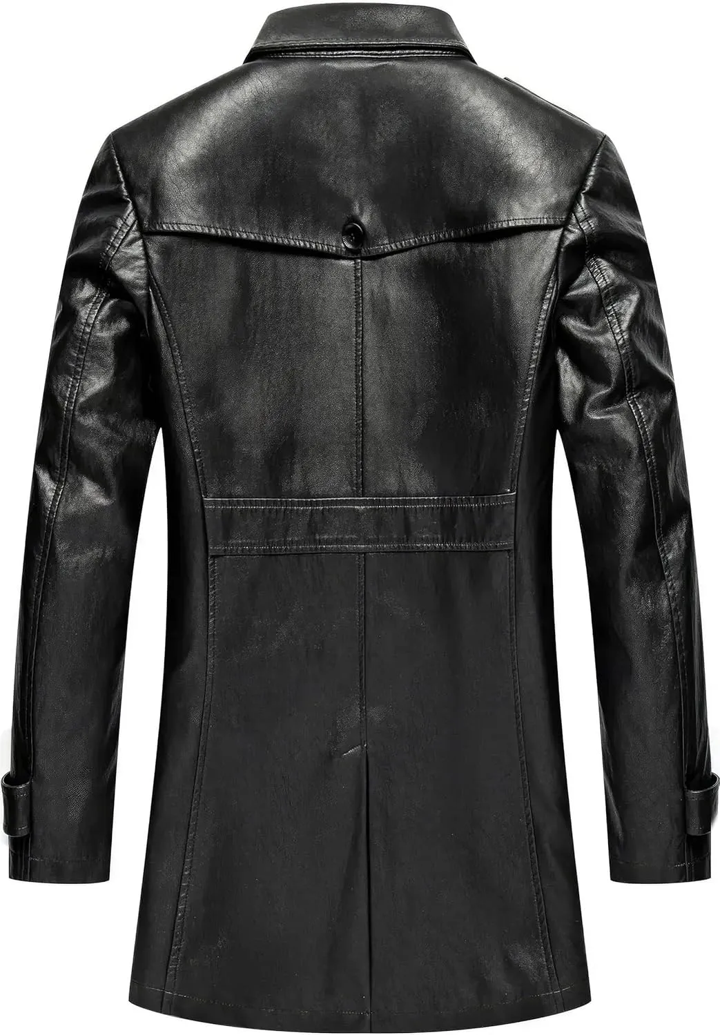 Men's Black Genuine Sheepskin Leather Single Breasted Windproof Mid-Size Coat - Fashionable Military Aviator Coat for Men