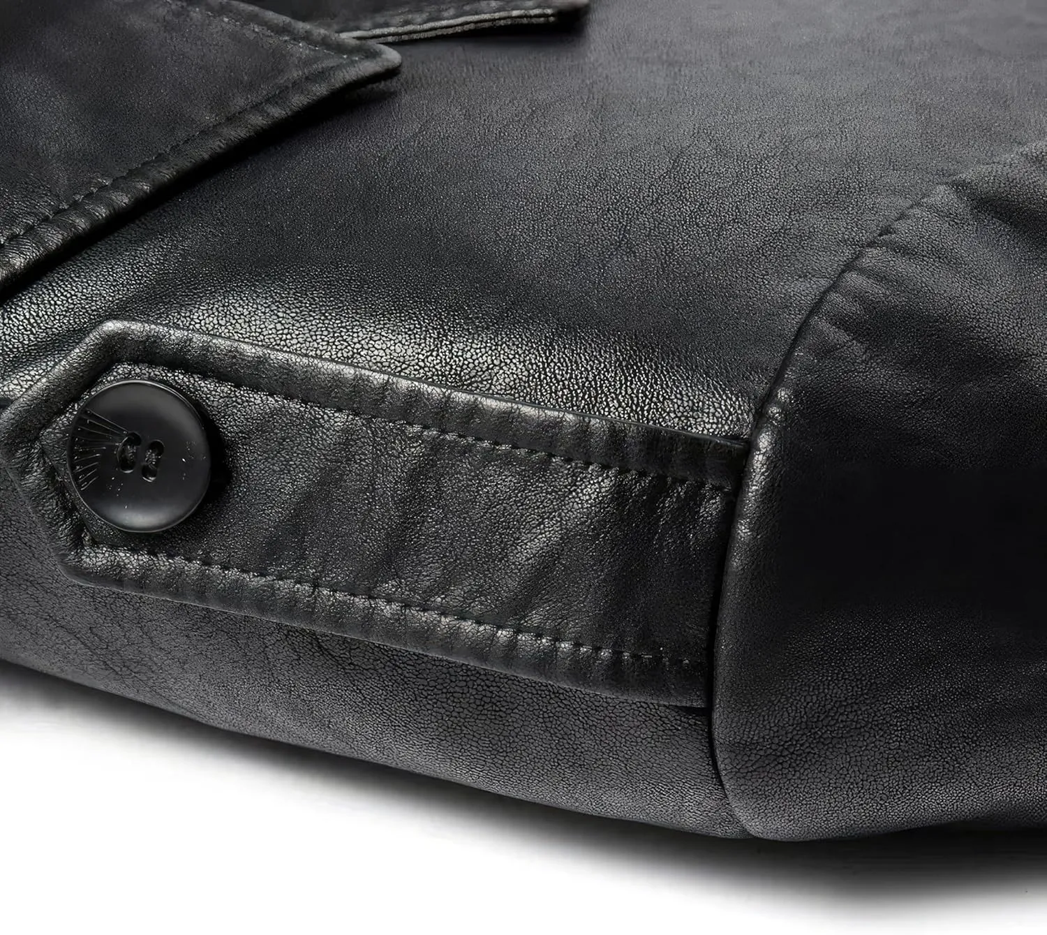 Men's Black Genuine Sheepskin Leather Single Breasted Windproof Mid-Size Coat - Fashionable Military Aviator Coat for Men