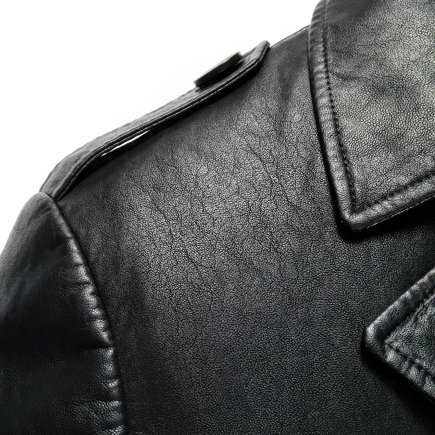 Men's Black Genuine Sheepskin Leather Single Breasted Windproof Mid-Size Coat - Fashionable Military Aviator Coat for Men