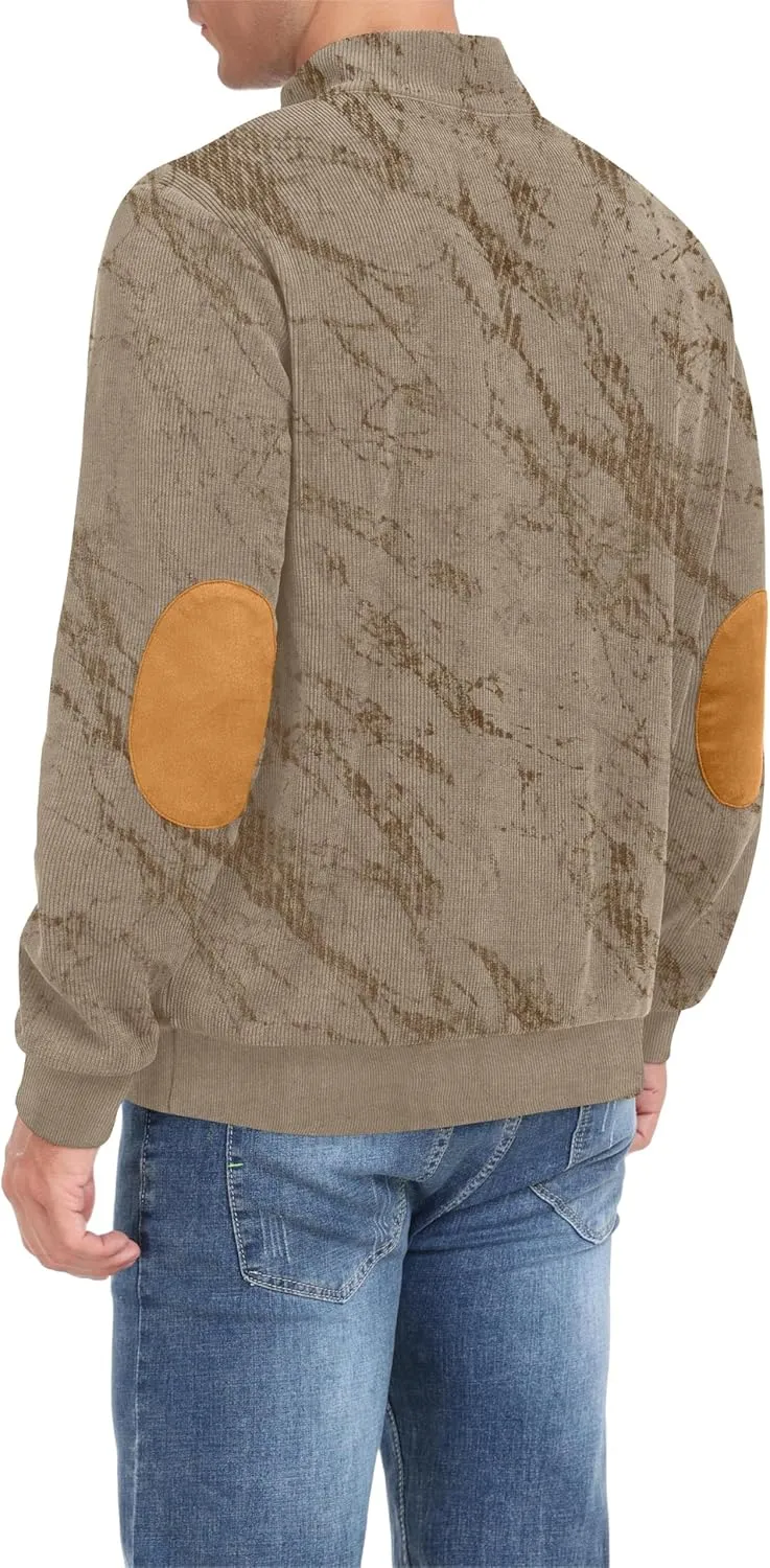 Mens Casual Corduroy Sweatshirt Long Sleeve Stand Collar 1/4 Button Up Pullover Fall Polo Sweaters